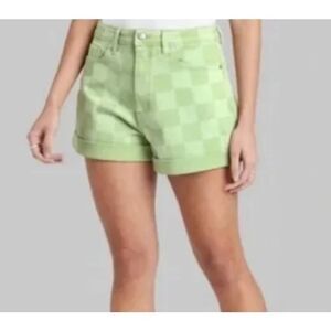 Wild Fable High Rise Mom Green on Green Checker Shorts Women’s Size 12 NWT